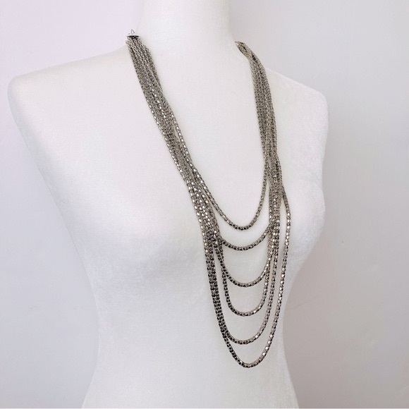 Chico’s Six Strand Multi Layered Silver Tone Necklace - Picture 3 of 11